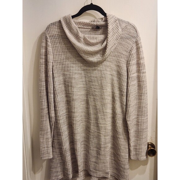 Lane Bryant Size 14/16 Long Sleeve Cowl Neck Marled Light Gray Tunic Top - Picture 1 of 8